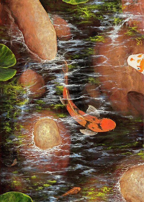 Fish Greeting Card featuring the painting Koi Pond Left Side by Darice Machel McGuire