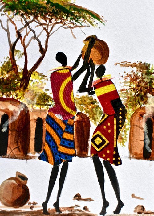 African Art Greeting Card featuring the painting L-262 by Albert Lizah