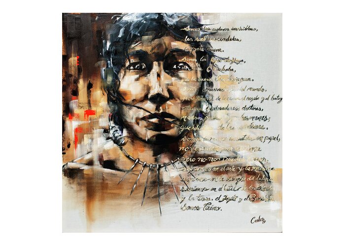 Taino Greeting Card featuring the painting La Gente Buena - The Good People by Carlos Flores