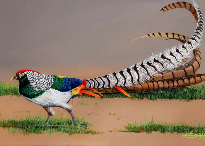 Birds Greeting Card featuring the painting Lady Amherst Pheasant by Dana Newman