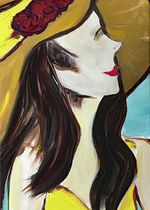 Lady Greeting Card featuring the painting Lady in Yellow by Roxy Rich
