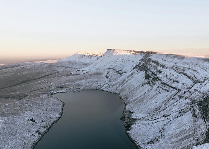 High Angle View Greeting Card featuring the digital art Lake And Mountains, Llyn Y Fan Fach, Brecon Beacons, Wales by Philippa Langley