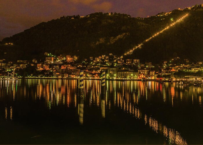 Italy Greeting Card featuring the photograph Lake Como at Night by Douglas Wielfaert