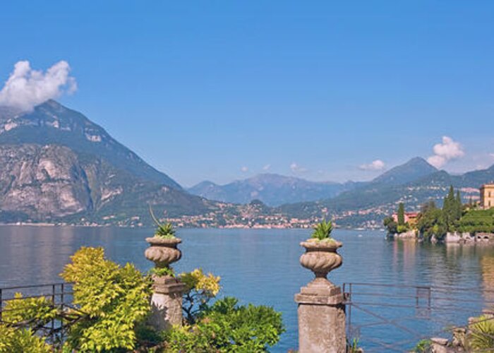 Panoramic Greeting Card featuring the photograph Lake Como, Varenna, Lombardy by Kathy Collins