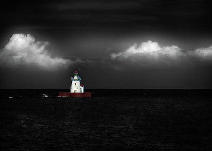 Lighthouse Greeting Card featuring the digital art Lake Erie Lighthouse by Dick Pratt