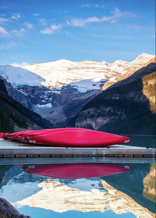 Banff Np Greeting Card featuring the photograph Lake Louise Canoes by Tim Kathka