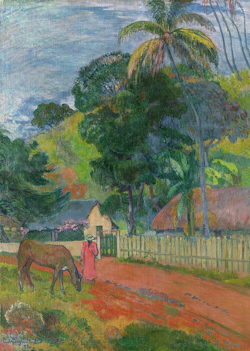 Paul Gauguin Greeting Card featuring the painting Landscape, A Horse on Road, 1899 by Paul Gauguin