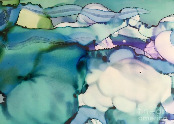 Aqua Greeting Card featuring the painting Landscape Or Microscopic by Shelley Myers