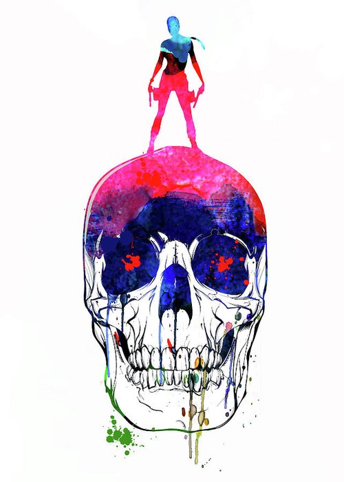 Movies Greeting Card featuring the mixed media Lara and the Skull Watercolor by Naxart Studio