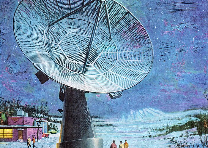 Antenna Greeting Card featuring the drawing Large Satelite Dish by CSA Images