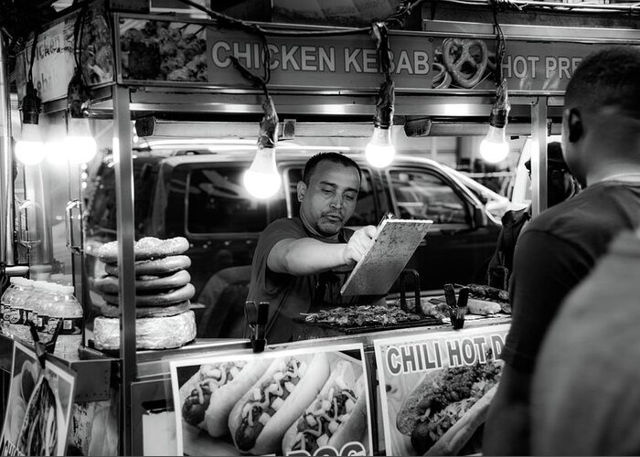 2019 Greeting Card featuring the photograph Late Afternoon Food Vendor In Black and White by Greg and Chrystal Mimbs