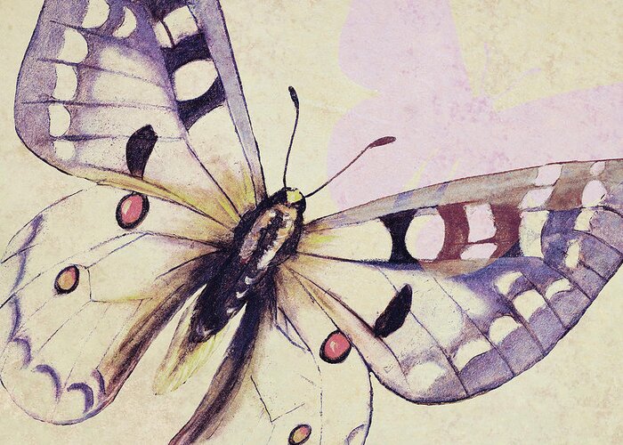 Lavender Greeting Card featuring the mixed media Lavender Butterfly On Cream by Patricia Pinto