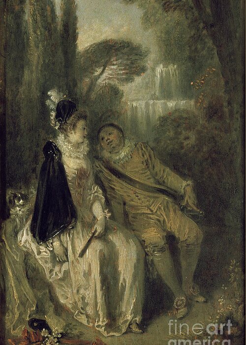 Fountain Greeting Card featuring the painting Le Repos Gracieux, Circa 1713 Oil On Panel By Jean Antoine Watteau by Jean Antoine Watteau