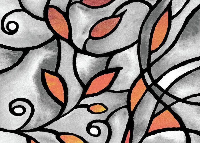 Gray Greeting Card featuring the painting Leaves And Curves Art Nouveau Style XII by Irina Sztukowski