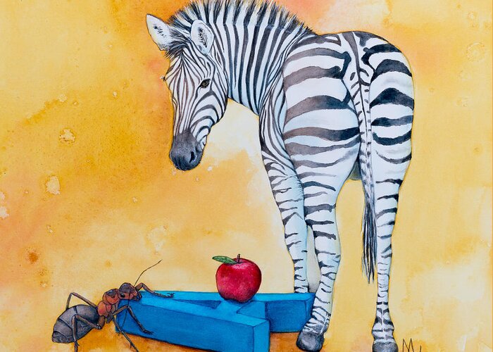 Zebra Greeting Card featuring the painting The End by Marie Stone-van Vuuren