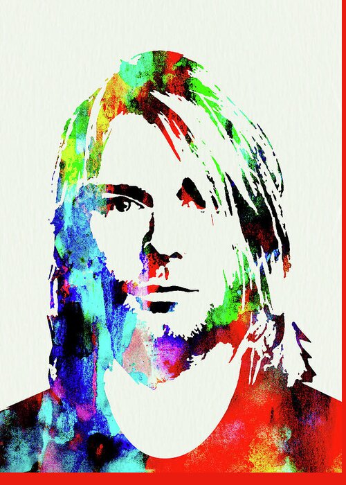 Kurt Cobain Greeting Card featuring the mixed media Legendary Kurt Cobain Watercolor by Naxart Studio