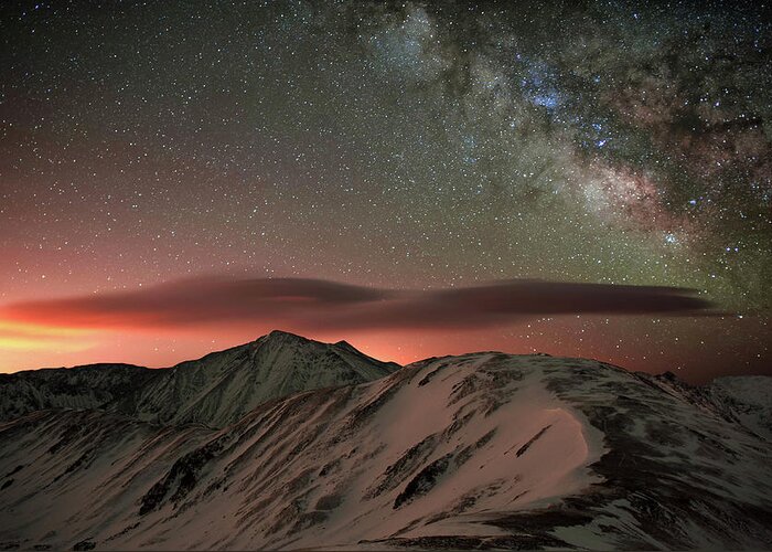 Tranquility Greeting Card featuring the photograph Lenticular Mountain Milky Way by Mike Berenson / Colorado Captures