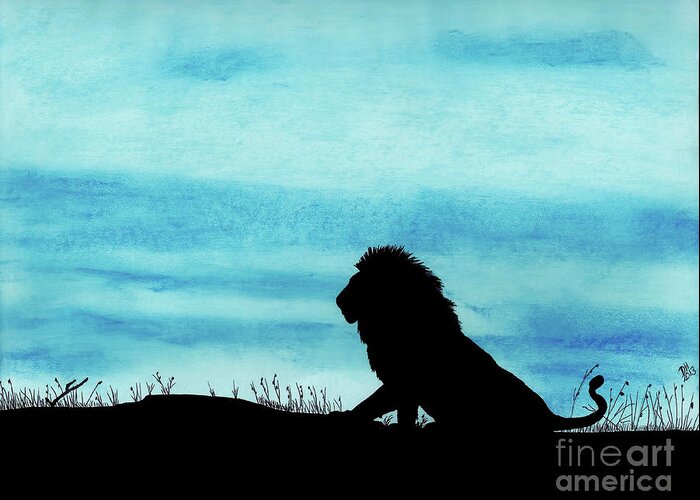 Lion Greeting Card featuring the drawing Leo At Sunset by D Hackett