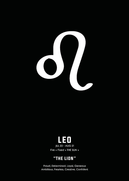 Leo Greeting Card featuring the mixed media Leo Print 2 - Zodiac Signs Print - Zodiac Posters - Leo Poster - Black and White - Leo Traits by Studio Grafiikka