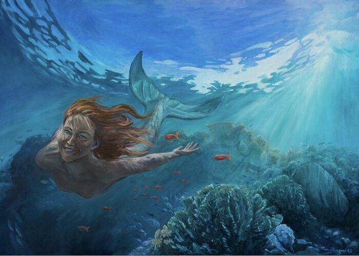 Mermaid Greeting Card featuring the painting Life in the ocean by Marco Busoni