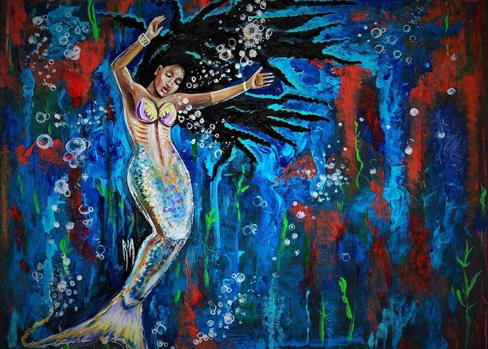 Mermaid Greeting Card featuring the painting Lifes Strong Currents by Artist RiA