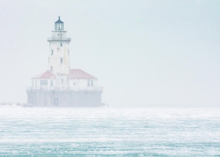 Chicago Greeting Card featuring the photograph Lighthouse in the Mist by Framing Places
