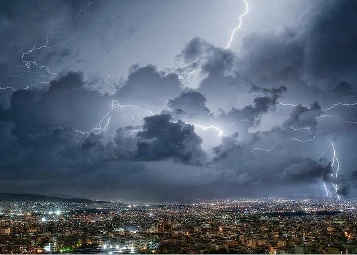 Athens Greeting Card featuring the photograph Lightning Over Athens by Chris Kaddas