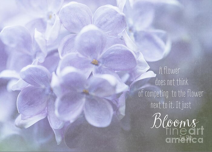 Lilac Greeting Card featuring the photograph Lilac Blooms with Quote by Anita Pollak