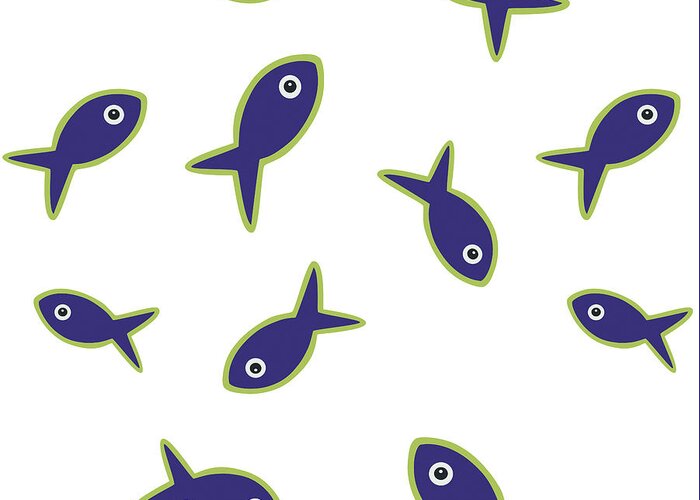 Lime With Purple Fish Repeat Greeting Card featuring the digital art Lime With Purple Fish Repeat by Cindy Wider