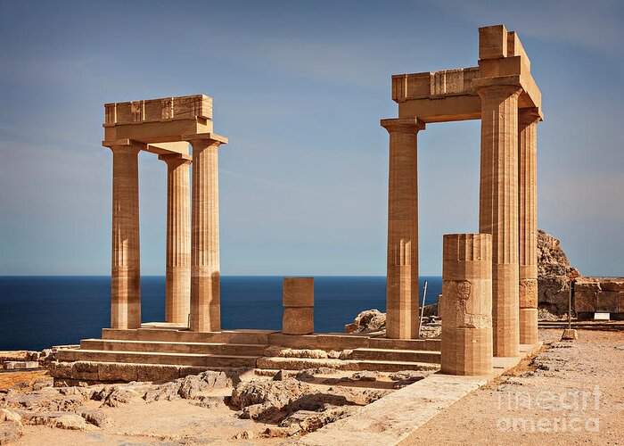 Limestone Greeting Card featuring the photograph Lindos temple remains by Sophie McAulay