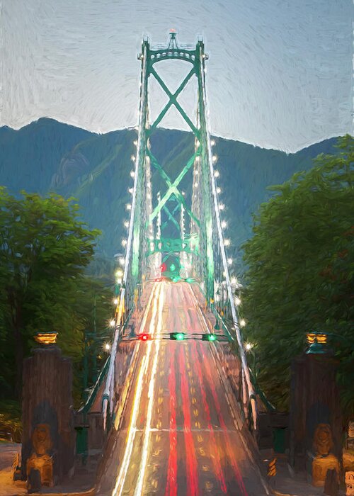 Canada Greeting Card featuring the digital art Lions Gate Bridge Digital Painting by Rick Deacon