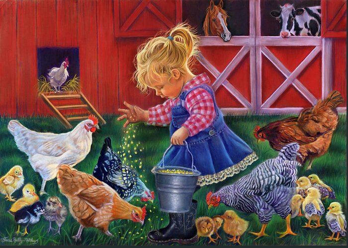 Little Farm Girl Greeting Card featuring the painting Little Farm Girl by Tricia Reilly-matthews