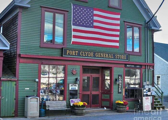 Flag Greeting Card featuring the photograph Lobster at the Port Clyde General Store by Steve Brown