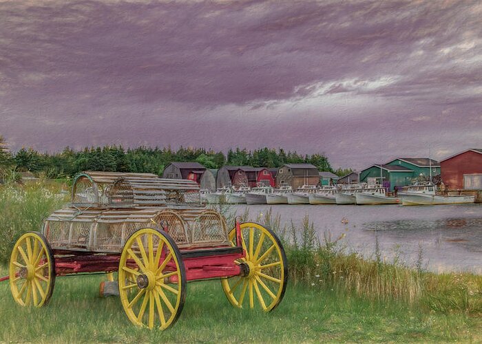 Pei Greeting Card featuring the photograph Lobster Crate Wagon of Malpeque by Marcy Wielfaert