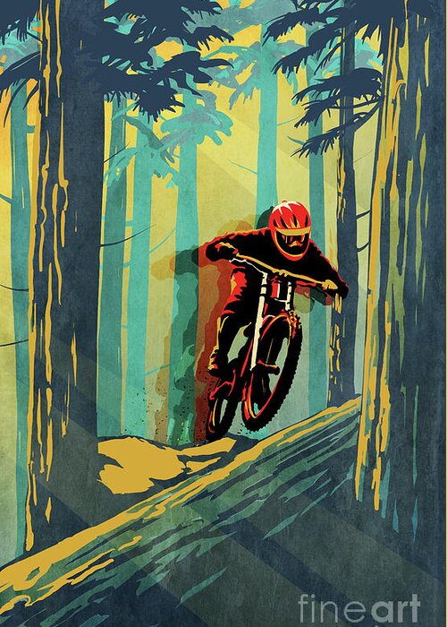 Mountain Bike Greeting Card featuring the painting Log Jumper by Sassan Filsoof