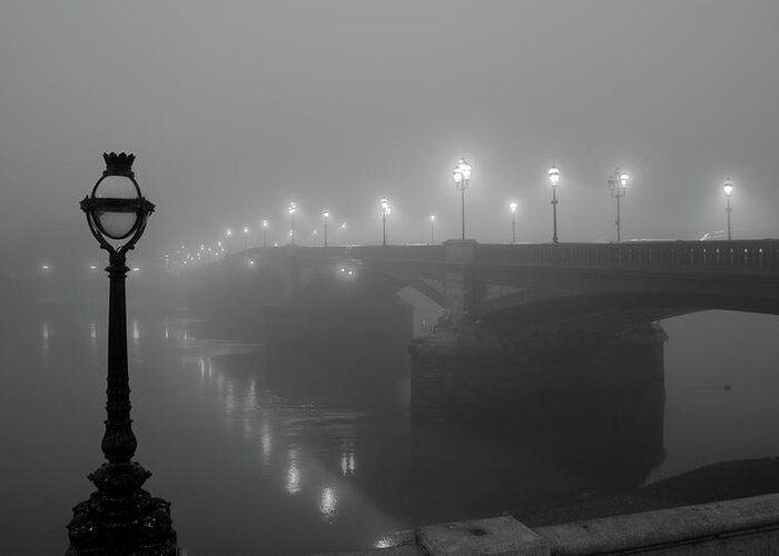 Dawn Greeting Card featuring the photograph London In The Fog by Simonbradfield