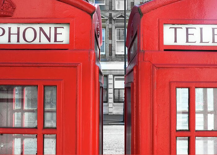 Two Objects Greeting Card featuring the photograph London Telephones by Richard Newstead