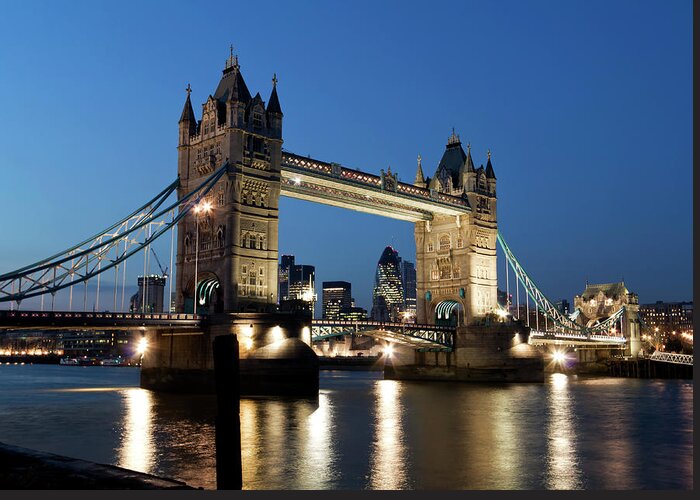 Corporate Business Greeting Card featuring the photograph London - Tower Bridge At Dusk by Ultraforma 