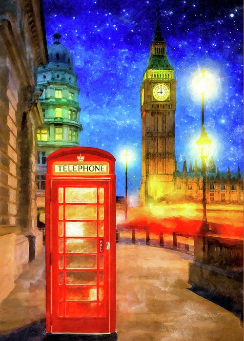 Phone Greeting Card featuring the mixed media London Under The Stars by Mark Tisdale