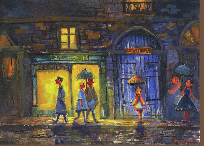 Watercolors Greeting Card featuring the painting Lonely Night Out by Kristina Vardazaryan