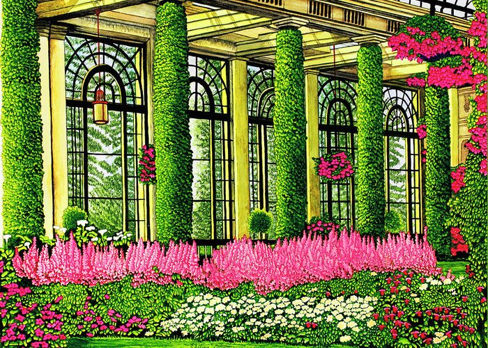 An Ornate Garden Greeting Card featuring the painting Longwood Gardens - Conservator, Pennsylvania by Thelma Winter