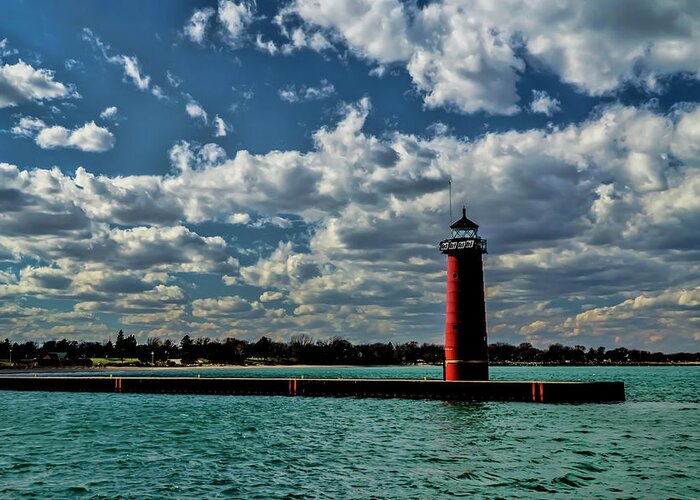 Lighthouse Greeting Card featuring the photograph Looking back at the red lighthouse in Kenosha by Sven Brogren