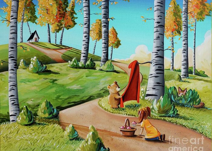 Fairy Tale Greeting Card featuring the painting Looking For Little Red Riding Hood by Cindy Thornton