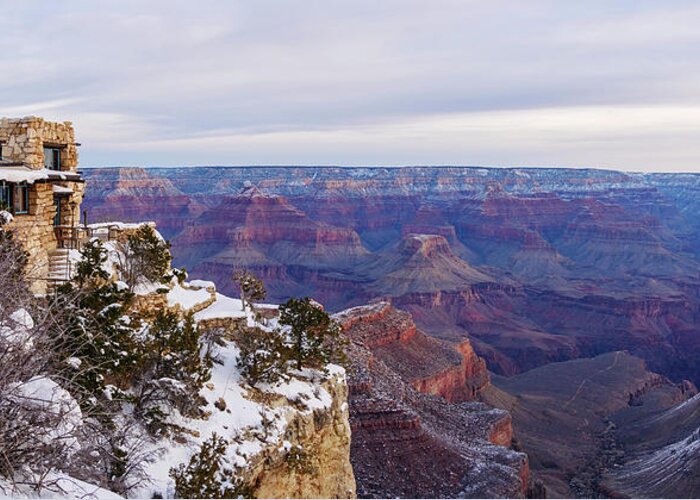 American Southwest Greeting Card featuring the photograph Lookout Studio and the Grand Canyon-Morning by Todd Bannor