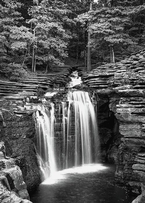America Greeting Card featuring the photograph Lost Canyon Monochrome Falls - Missouri Ozark Mountains by Gregory Ballos