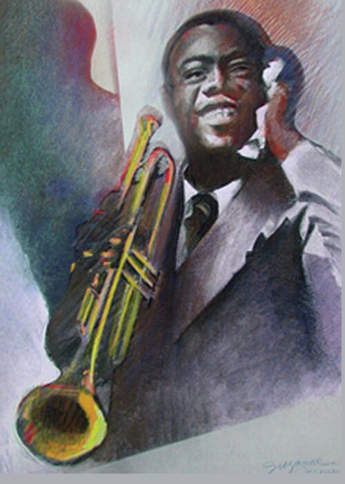 Louis Armstrong Greeting Card featuring the painting Louis Armstrong by Suzanne Giuriati Cerny