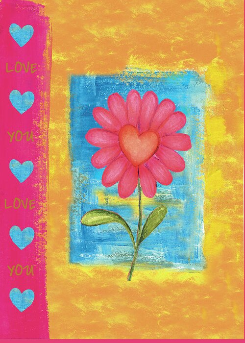Gerber Daisy With Heart Shaped Center Greeting Card featuring the painting Love 08 Colors by Maria Trad
