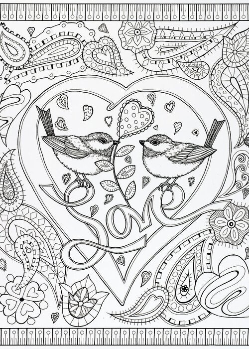 Love Birds (pen And Ink) Greeting Card featuring the painting Love Birds (pen And Ink) by Kathy Kehoe Bambeck