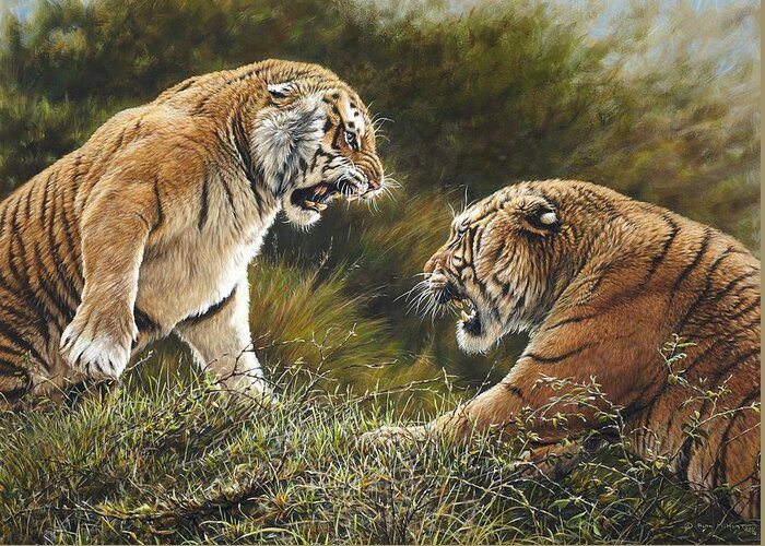 Wildlife Paintings Greeting Card featuring the painting Lovers Tiff by Alan M Hunt