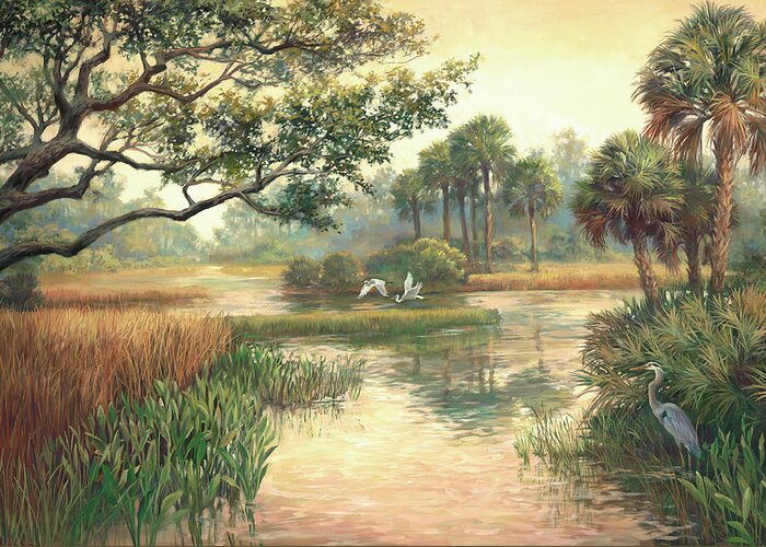 Romantic Landscape Greeting Card featuring the painting Low Country Morning by Laurie Snow Hein
